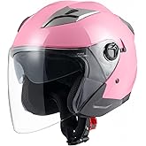 3/4 Motorcycle Helmets Open Face Adult Motorbike Helmet Double Visor | DOT Approved Sun Shield Keep Vespa Scooters Helmet with Clear Visor for Men and Women