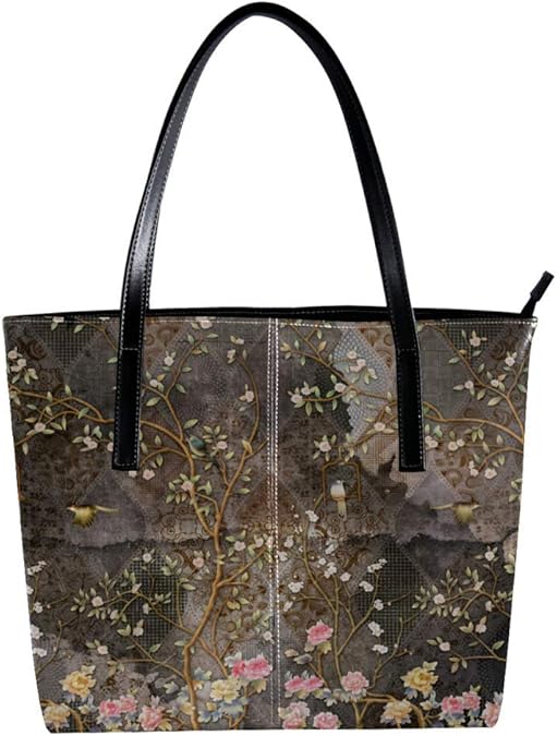 TIZORAX Vintage Florals On Grunge Azulejos Pared Mujer Cuero PU Moda