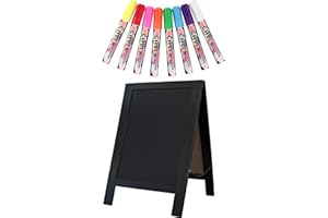 YZ&LIANGYUAN Rustic Whitewash Double Sided Chalkboard with 8Pcs Liquid Chalk Markers, 10"*14" Tabletop Stand, Small Countertop Chalkboard Easel for Menu, Kitchen, Restaurants, Bar, Wedding and Home Decor (Black)