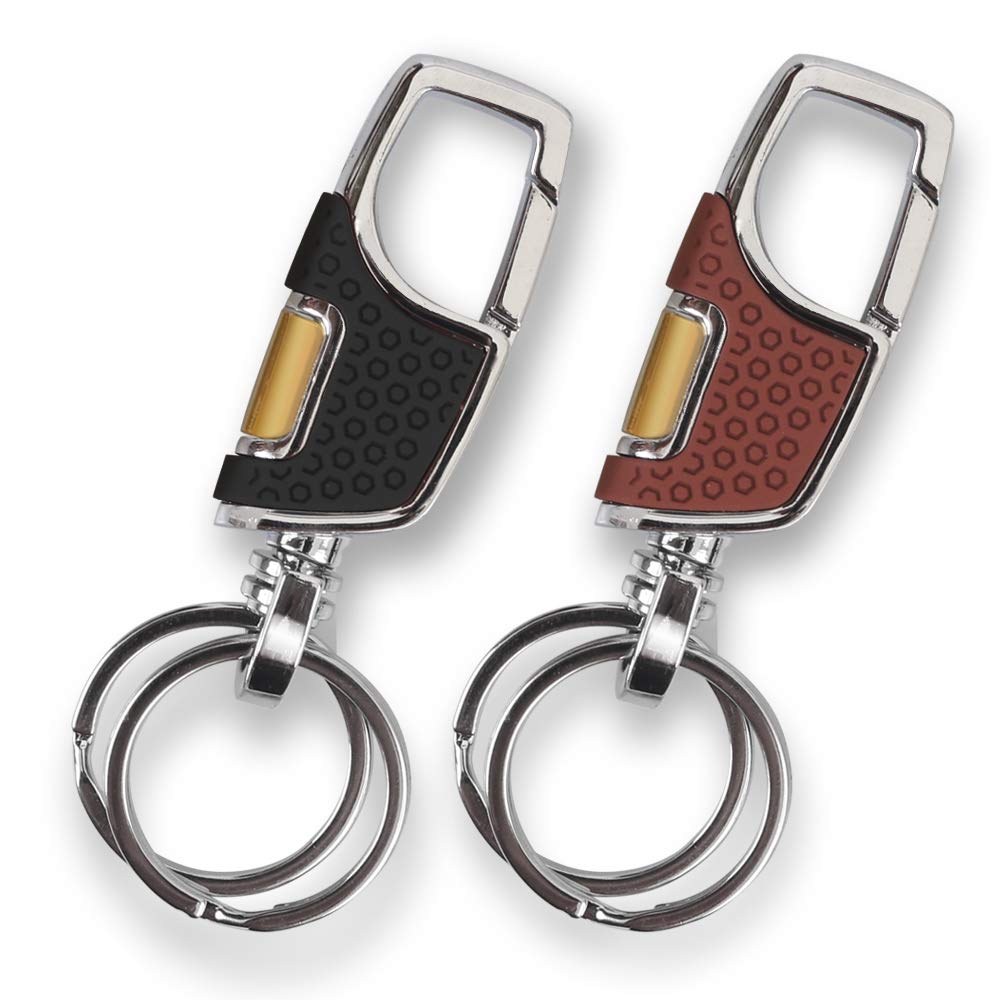 homEdge Heavy Duty Key Chain, 2 Pack Car Key Chains with 2 Metal Key Rings Carabiner Keychians-Black and Brown