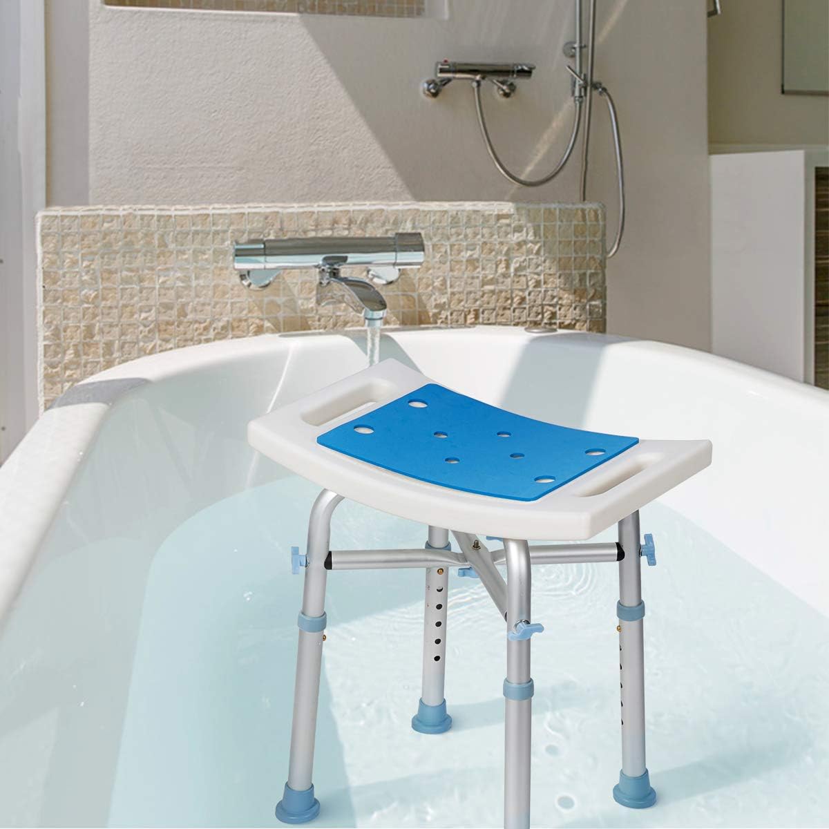 OasisSpace Heavy Duty Shower Chair 500lb, Padded Bath Seat with Free Assist Grab Bar - Medical Tool Free Anti-Slip Shower Bench Bathtub Stool Seat for Elderly, Senior, Handicap & Disabled: Health & Personal Care
