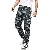 WDIRARA Men's Camo Print Drawstring High Waist Cargo Pants Streetwear Joggers with Pockets