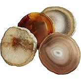 Agate Coasters Geode Agate Sliced Cup Mat 3-4'' 4Pcs Natural Color Polished Coasters with Rubber Bumper for Drinks Coffee Wine Home Decoration Gift Card
