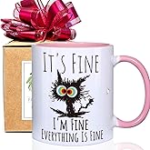 FALJIOK It's Fine Funny Coffee Mug, Cat Lover Gifts for Bestie Coworker Manager, Funny Mother's Day Gifts for Mom Cats Lover, Novelty Cats Gift for Cat Mom 11oz Pink Mug