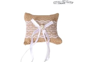 Gzcnsel Pearl Bowknot Ring Bearer Pillow, Elegant Bridal Wedding Cushion with Lace, Ribbon, and Floral Decorations, Romantic 
