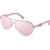 FENCHI Classic Aviator Sunglasses for Women Mirrored Lens Chain Arms Half Rim Metal Frame Sun Glasses UV 400 Protection 60mm