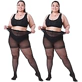 Kiteffiy Plus Size Pantyhose 2-Pack - 20D Ultra Sheer Control Top Tights for Women Reinforced Toe & Waistband