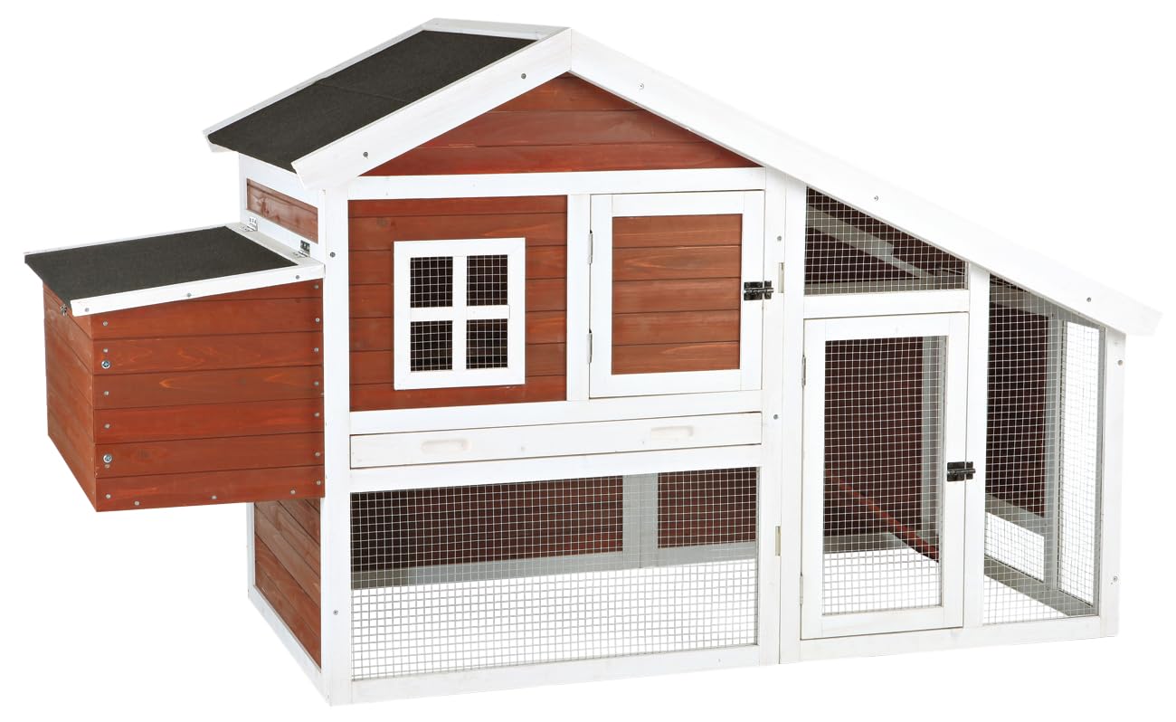 Photo 1 of ***MISSING HARDWARE***
TRIXIE Natura Chicken Coop with Outdoor Run – Outdoor Hen House with Two Nesting Boxes – Easy to Clean Chicken Pen, Pull-Out Plastic Tub Included – in Brown