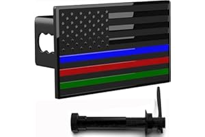 LFPartS USA Flag Emblem Metal Trailer Hitch Cover (Fits 2" Receivers, Black Flag with Thin Blue, Green and Red Lines