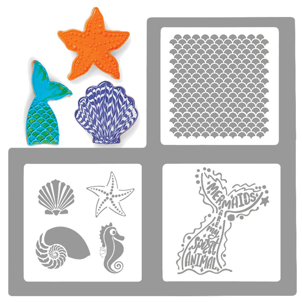 Buy Palksky Large Size Mermaid Sea Life Cookie Stencil 3 Pack/European  Artisan Bread Stencils Cupcake Stencil Food Safe Templates for Baking  Decorating, Mermaid tail, scales, seashells, seahorses,(6"X6") Online at  desertcartINDIA