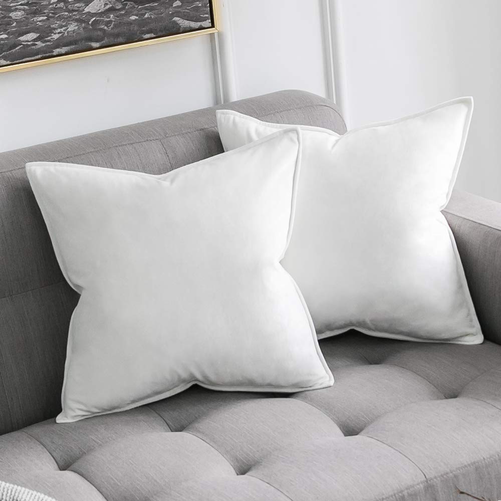 MIULEE Velvet Cushion Covers 50cm x 50cm Pure White Decorative Square Throw Pillow Covers Flanges Pillowcases Soft for Livingroom Sofa Bedroom with Invisible Zipper 20 x 20 Inch Pack of 2