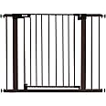 BABELIO 29-40" Metal Baby Gate with Black Wood Pattern, Auto Close Dog Door for The House、Stairs and Doorways, Pressure Mounted Pet Barrier, with Wall Protectors and Extenders