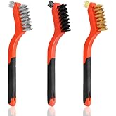 3PCS Wire Brushes for Cleaning Rust, Nylon, Brass &amp; StainlessSteel Bristles | Upgrade Wire Brush Set with Curved Handle Grip for Paint, Rust &amp; Stain Removal, 7-Inch Small Metal Wire Brushes