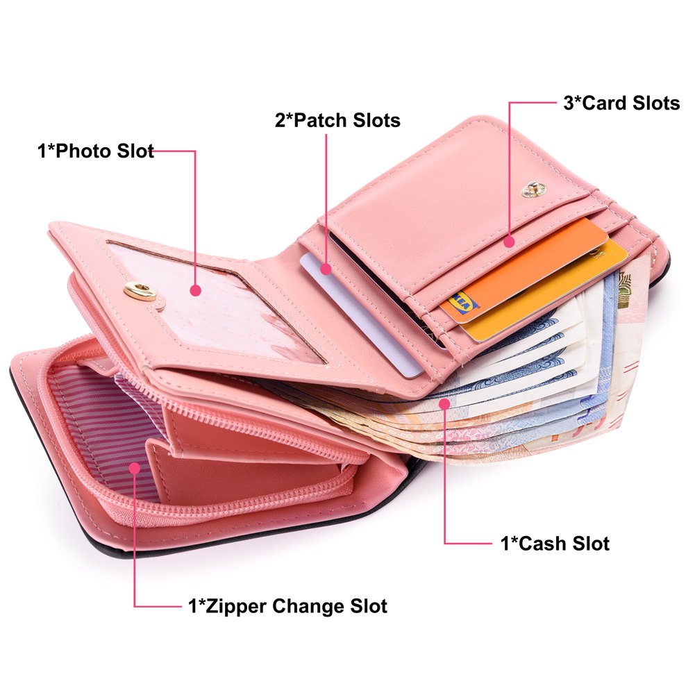 Vbiger Geldbörse Mädchen Kleine Geldbeutel Portemonnaie Damen Niedliche Katzen Muster Geldbörse für Kinder Schwarz