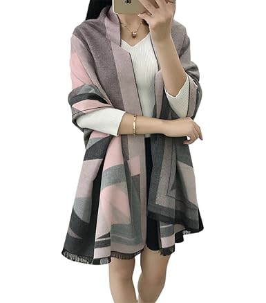 Aswinfon Damen Warm Winter Langer Kaschmir Große Schals Tücher Schalcape Herbstschal xxl Oversized Fransen Poncho 190 * 65cm