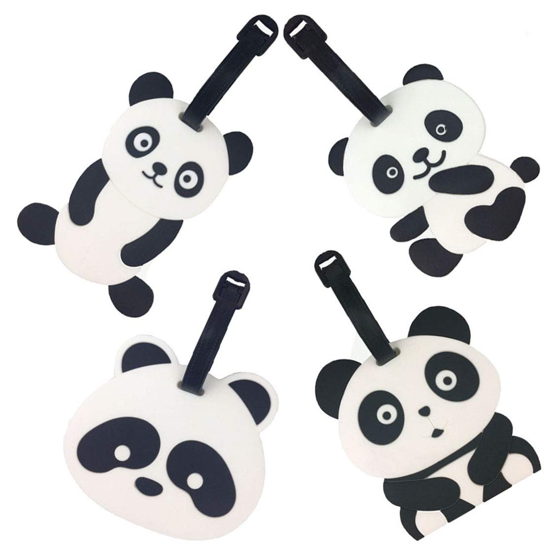 Travel Luggage Tags, Panda Suitcase Travel ID Label Tags Holders, PVC Identifier Label Holders for Backpack(4 Pack Emotion)
