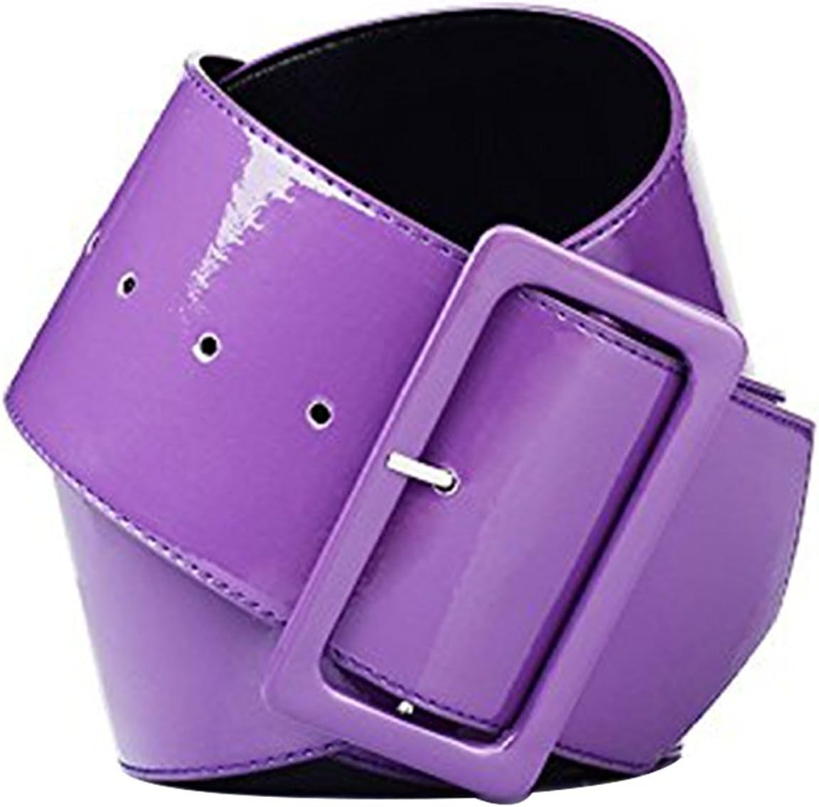 Womens Retro PVC Wide Cinch Belt - Big Buckle Waist Shiny Srylish Girls 70's Style