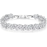 Hadskiss Wedding Tennis Bracelet for Brides Bridesmaid, White Gold Plated Marquise Cubic Zirconia Prom Jewelry, Silver Bracelet Wedding Party Jewelry for Women