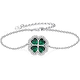 jiulegufa Four Leaf Clover Bracelet 925 Sterling Silver Good Luck Four Leaf Clover Bracelet for Women St Patricks Day Jewelry Gifts for Women