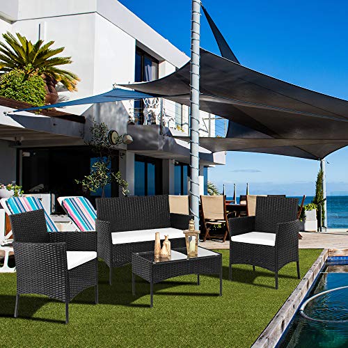 Gartenmöbel-Set, Rattan Sitzgruppe für 4 Personen Balkonmöbel Set mit Sitzkissen, Gartenlounge Set mit 2 Stück… – Bild 8