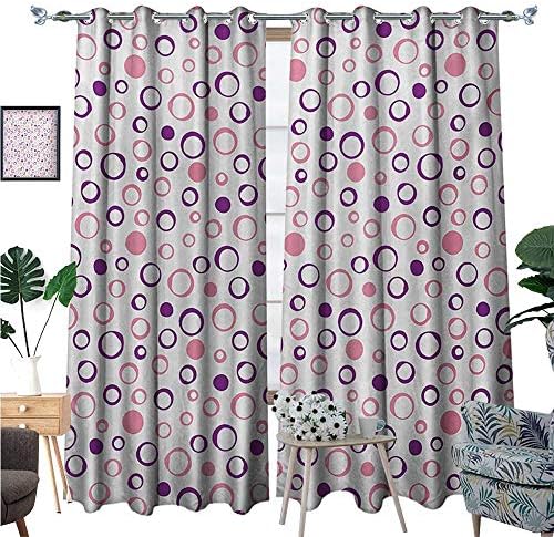 Geometric Circle Waterproof Window Curtain Pastel Toned Feminine Circular Figure with Spherical Dots Spread Artwork Blackout Draperies for Bedroom W84 x L96 Pink Violet