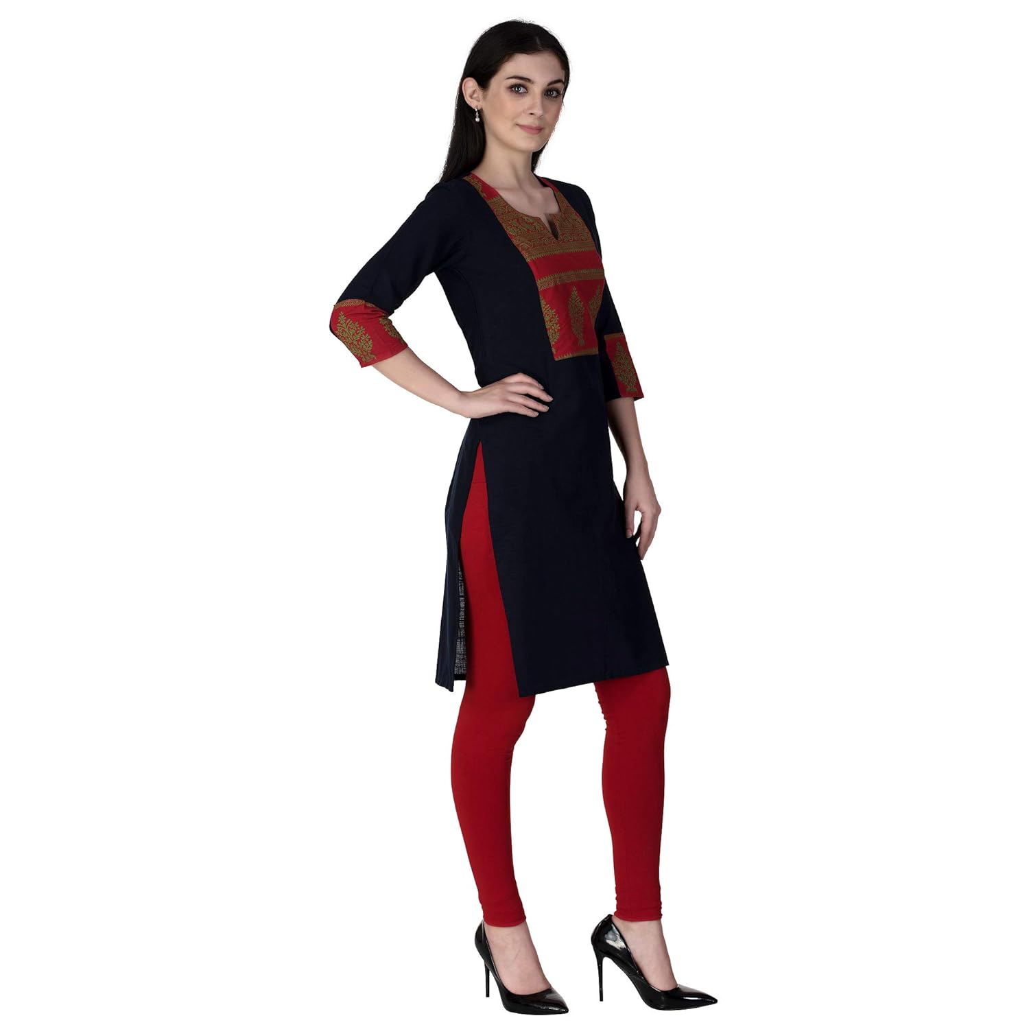 gmi women's cotton slub 3/4 sleeves straight kurti