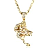 ICEDIAMOND Iced Out Imperial Shenlong Pendant Chain Necklace, 18K Gold Plated Brass | S925 Silver Exquisite Hip Hop Luxury Jewelry for Men