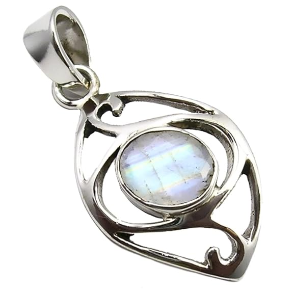 Unique exklusiver Ketten Anhänger echter Mondstein eingefasst in 925 Sterling Silber nickelfrei 5.2 Karat Juweliers- Qualität