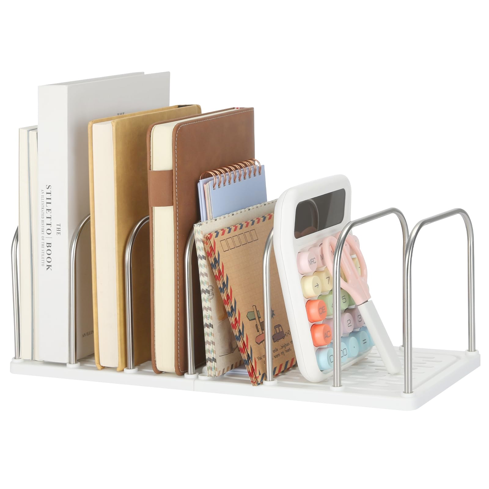 Photo 1 of LETURE Mail File Holder, Detachable Desktop Organizer for Letter Bill Notebook Book Mail File Pad, Adjustable Desk Divider Sorter for Office Home School Dormitory (White)