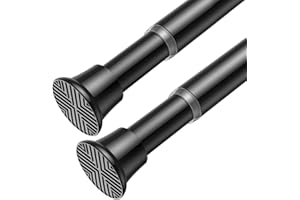 AIZESI 2Pack Tension Curtain Rod 23-46 Inch No Drilling Adjustable Black Tension Rod Extendable Spring Loaded Curtain Rods for Window Doorway Kitchen Closet Bathroom