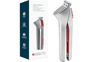 KITCHENDAO No Peeling Garlic Press with Large Chamber,Heavy-Duty Garlic Press with Built-in Scraper & Cleaning Pusher, Zinc A