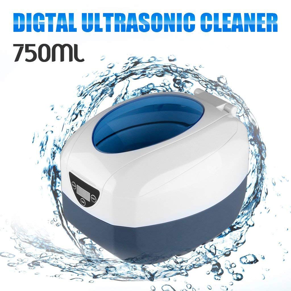 GT SONIC 750ml Digital Ultrasonic Cleaner for Jewellery, Dentures, Glasses, Disk, Coins and More, 40KHz 40W Ultrasonic Cleaning Machine with 5 Timer Setting, Stainless Steel Tank and Internal Basket