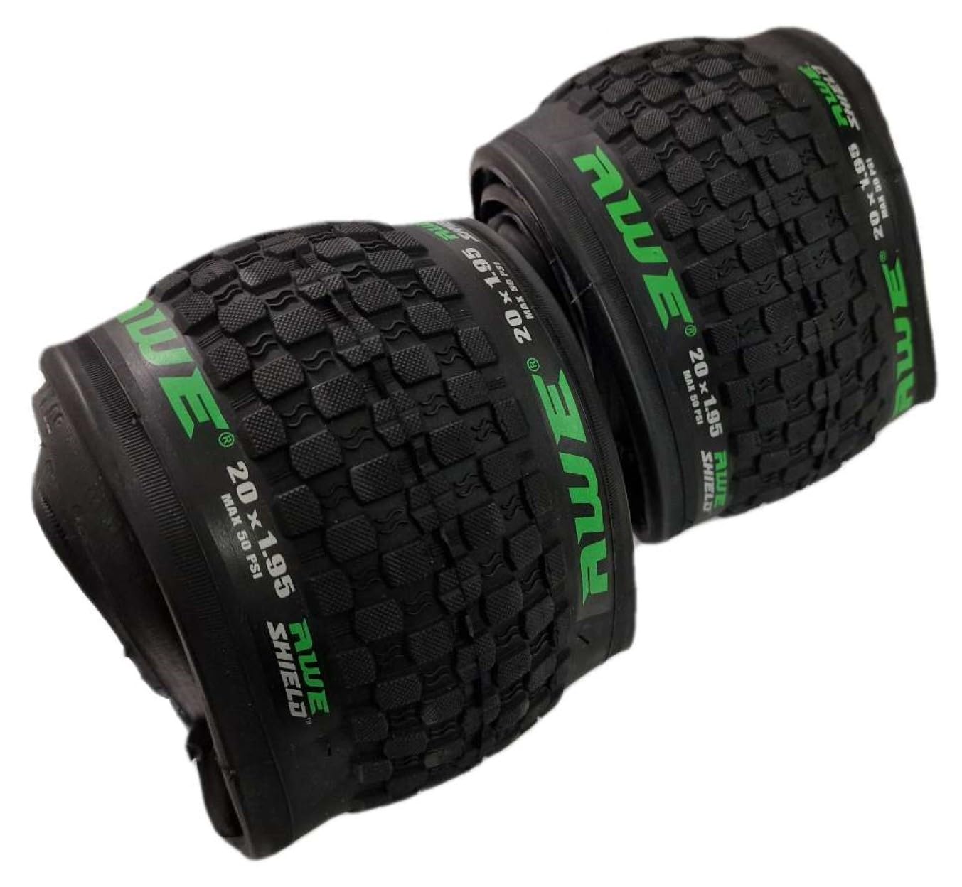 2 X AWE® AWEShield Bike/E-Bike Folding Tyres with Puncture Protection 20" x 1.95 MTB Tyres 30 TPI