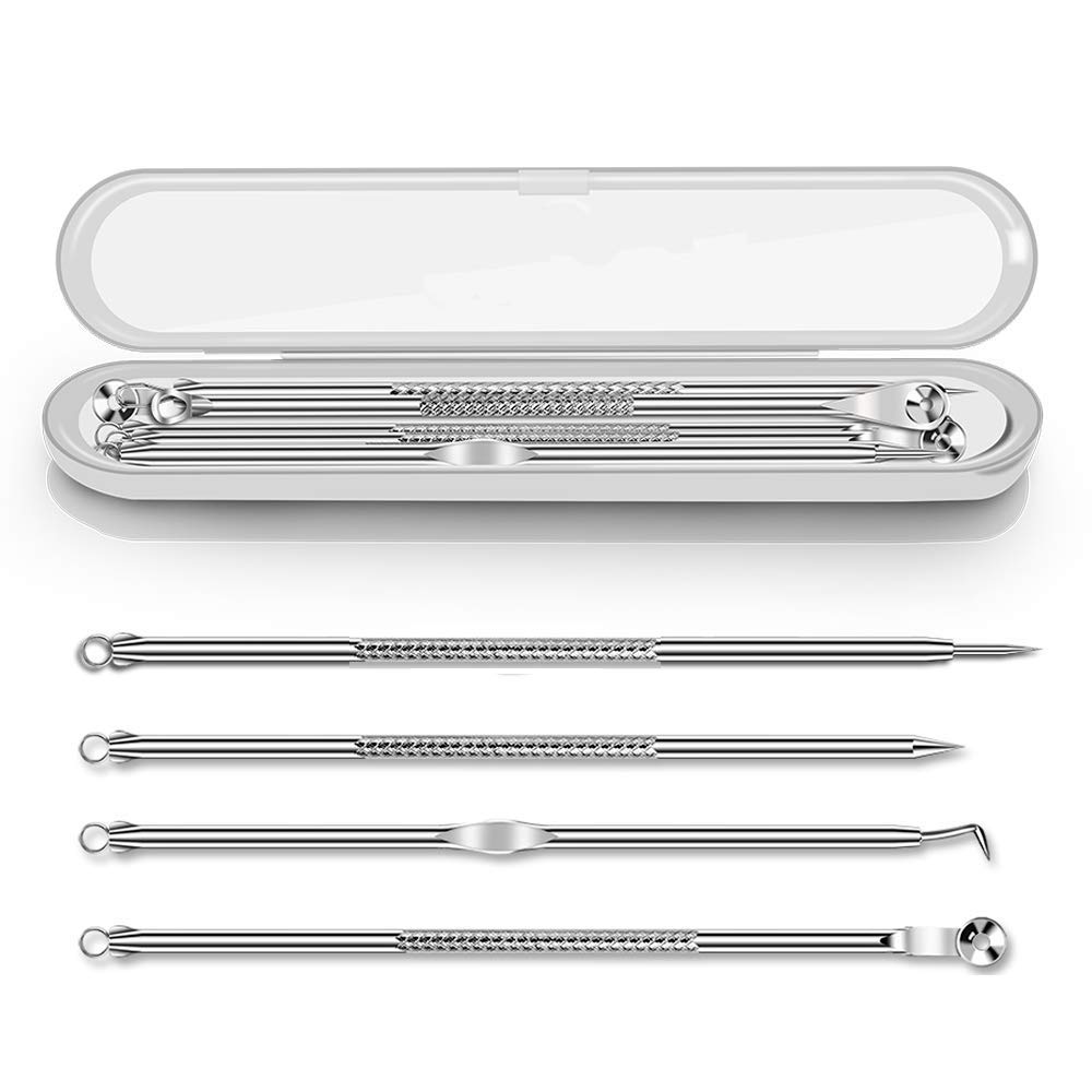 Blackhead Remover Kit, Extractor Removal Set Professional Stainless Steel Pimple Popper Tool Treatment for Whitehead Blemish Acne Comedone Pimple Popping (Silver)