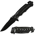 Folding Pocket Knives with Seatbelt Cutter ,Glass Breaker, Bottle Opener, Folding EDC Knife Multi-Function Emergency Tool for Men Women for outdoor survival, camping, hiking, hunting and fishing (Black_New 3-in-)
