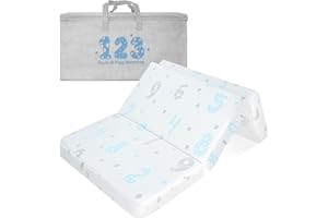 voomf Trifold Pack and Play Mattress Pad - 38"x26" High Density Foam Pack N Play Mattresses - Foldable Portable Travel Baby Crib Mattress for Toddler with Removable Cover