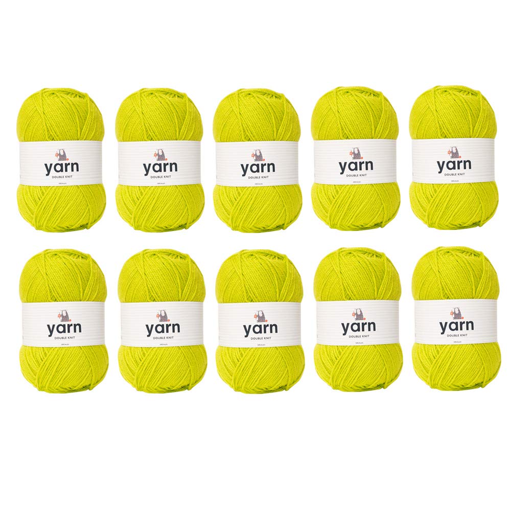 Korbond DK Yarn Bright Green - 10 x 100g Acrylic Wool - Lightweight, Hypoallergenic & Durable Double Knit Crochet Yarn Knitting Wool (2900m Total)