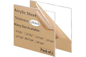 Gdhwxcl 18 x 24 inch Clear Acrylic Sheets 1/8 inch Thick - 2 Pack Transparent Plexiglass Plastic Cast Panels for DIY Craft Projects, Signs, Display Cases - Easy to Cut with Laser, Saw or Hand Tools
