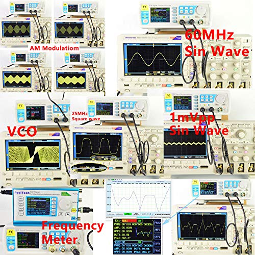 DOMINTY Function Generator AC100-240V FY6800 60MHz Double Channel DDS Function Arbitrary Waveform Signal Generator Frequency Meter 250MSa/s Sine Square/Triangle/Pulse/Sawtooth Wave/Staircase Wave