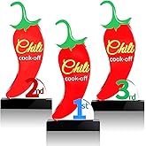 Tkifoda 3 Pcs Chili Cook Off Trophies, Acrylic Chili Pepper Trophy Awards Medals, Chili Cook Off Prizes for 1st 2nd 3rd Place Chili Cooking Contest, Chili Cook Off Decorations Supplies