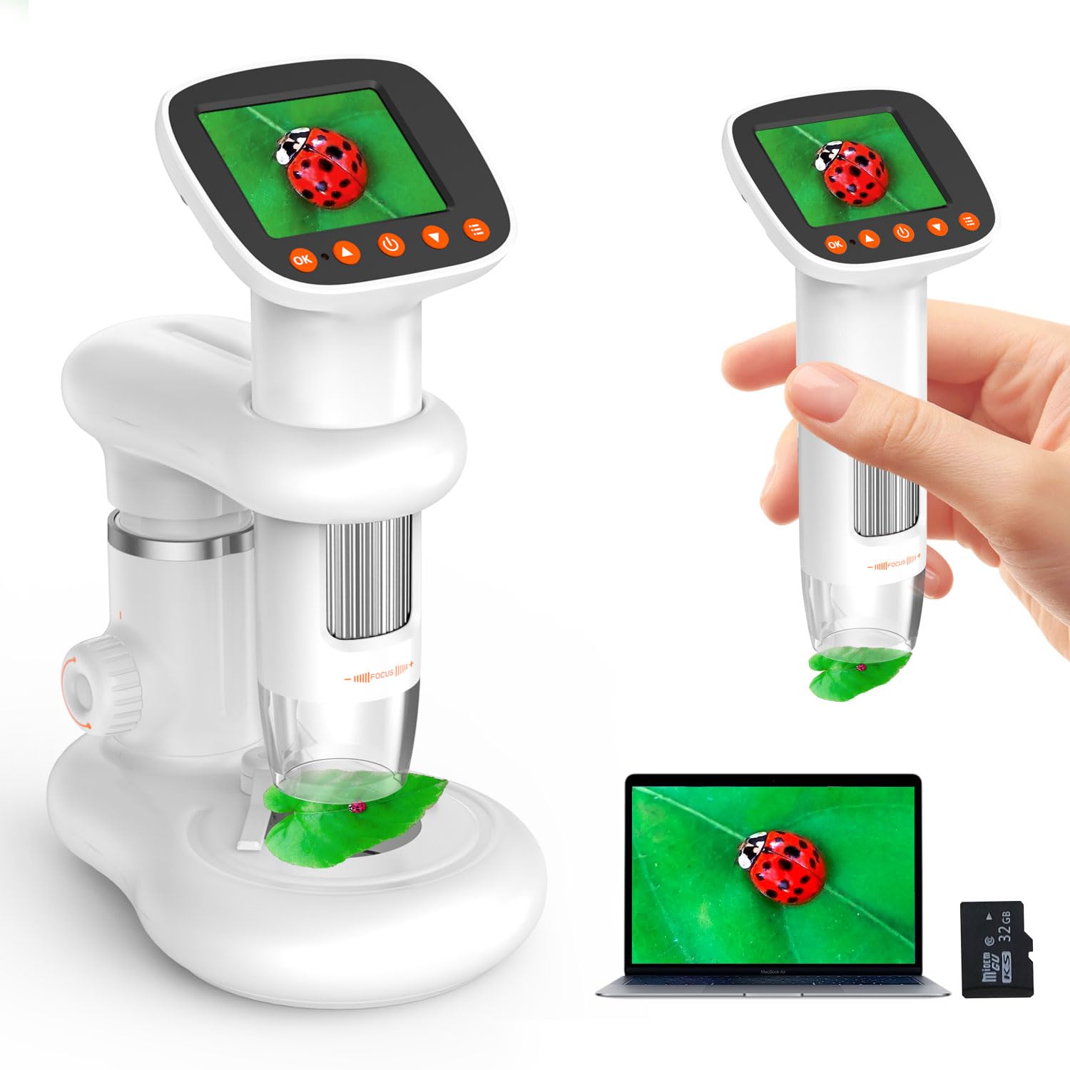 IMICHI Microscope For Kids with LCD screen-1000X Large magnification Clear Image, Unique Insect Compartment for Kids, Digital Microscope Portable, Handheld Microscope Camera (White)