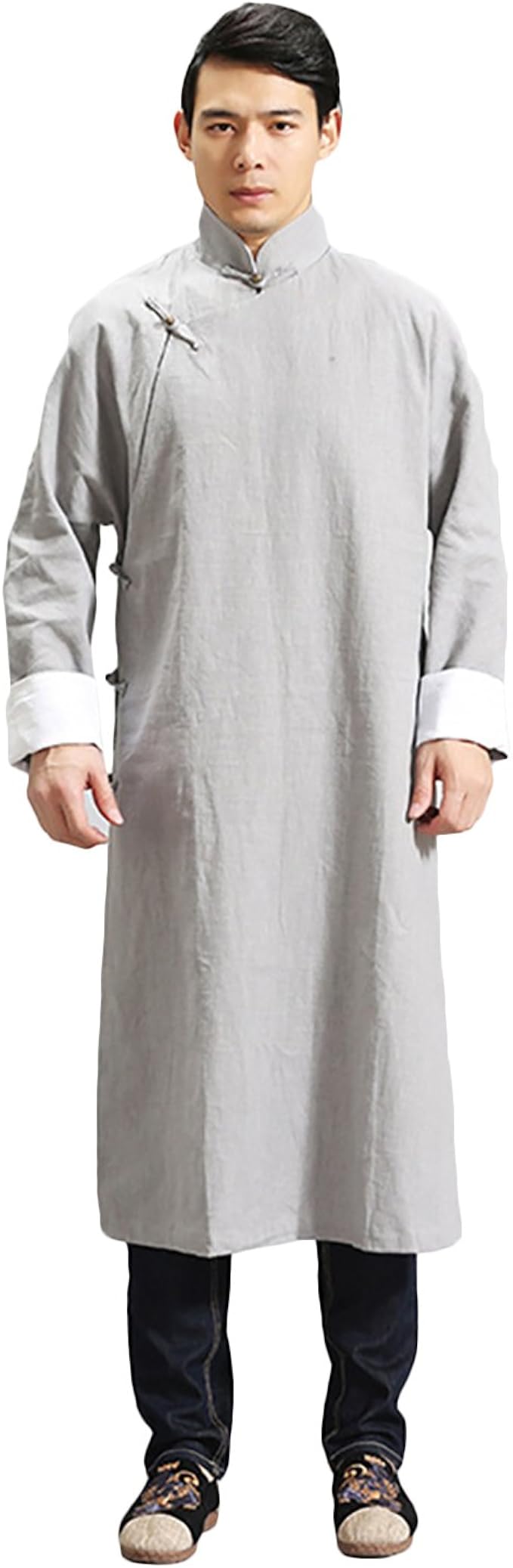 Helisopus カンフースーツ 中国風衣装 メンズ チャイナ服 武術服装 カンフー装 功夫装ローブ チャイナ シャツ ロング 立て襟 棉麻 リネン アクション シャツ 通販 Amazon