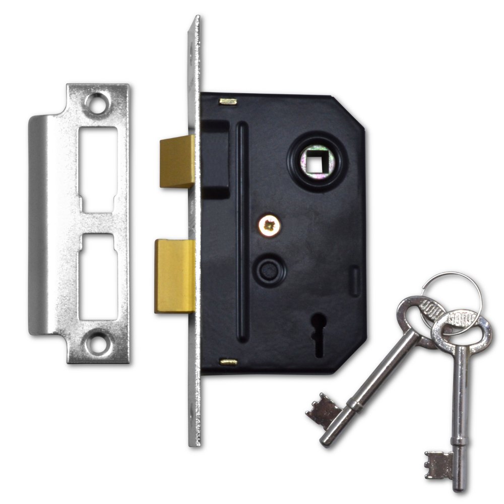 Union Locks 2295 2-Lever Mortice Sash-Lock 63mm - Chrome Finish (Visi Pack)