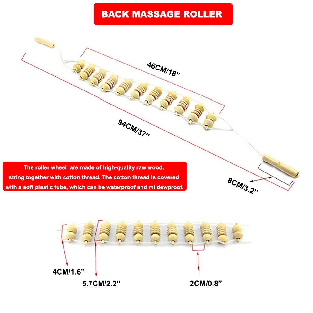 Enshey Back Massager Body Wooden Roller Massager Waist Roller Massager for Pain Relief Stress Relief Promote Blood Circulation