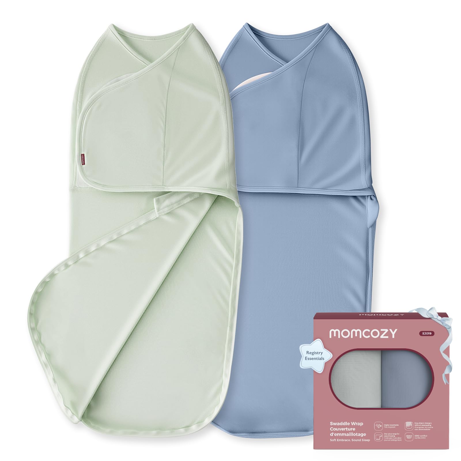 Photo 1 of Momcozy Swaddles for Newborns, Quiet Fastener Swaddle Suitable for Infant 0-3 Months, New-Parent-Friendly Sleep Sack, Reduce Startle Reflex, Newborn Boys Girls Registry Essentials, 2-Pack, Serenity
