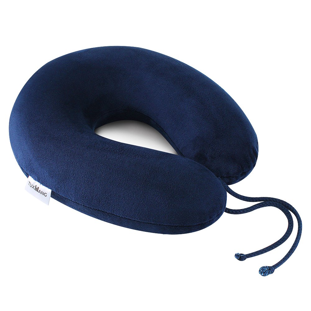 TUXWANG Travel Pillow Memory Foam Neck Support Pillow for Train, Airplane, Car, Bus or Camping, Airplane Neck Pillow Travel Pillow