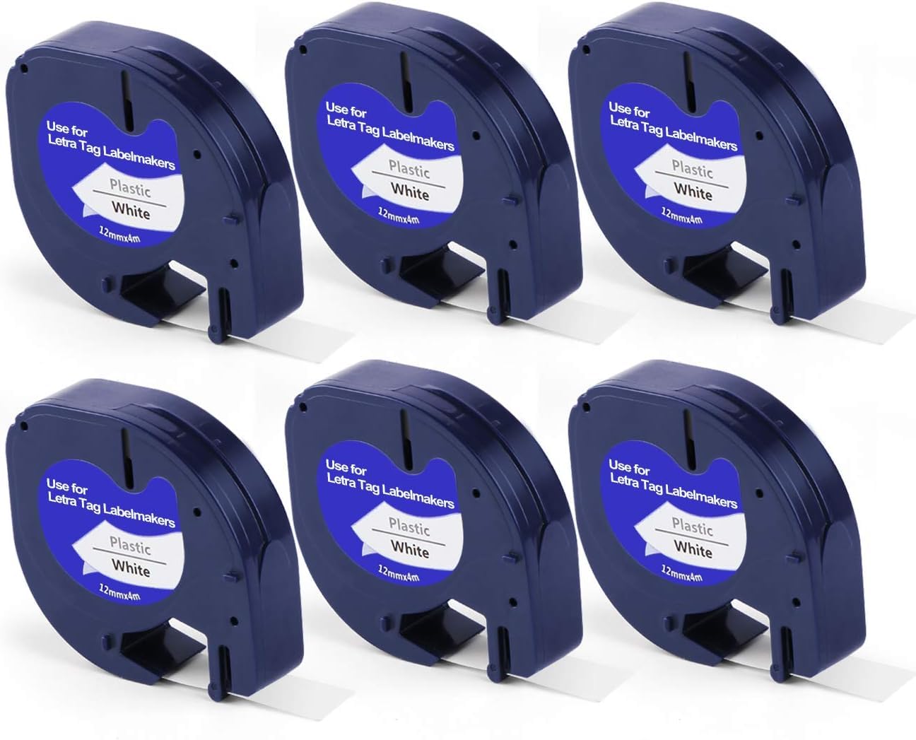 6X LetraTag Label Plastic Label Tape for Dymo, 12 mm x 4 m Roll, White, Replacement Labels Tape Authentic Labels (White)