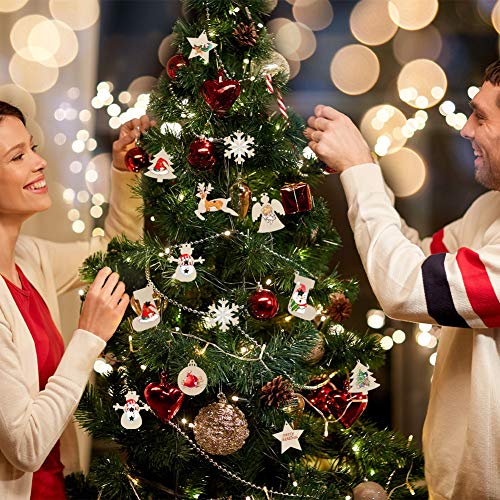 HAKACC 80 Stück Weihnachts Holzanhänger, Holzscheiben Holz Weihnachtsschmuck Christbaumschmuck, Handwerkliche Verzierungen für Weihnachten Weihnachtsbaum DIY Dekoration