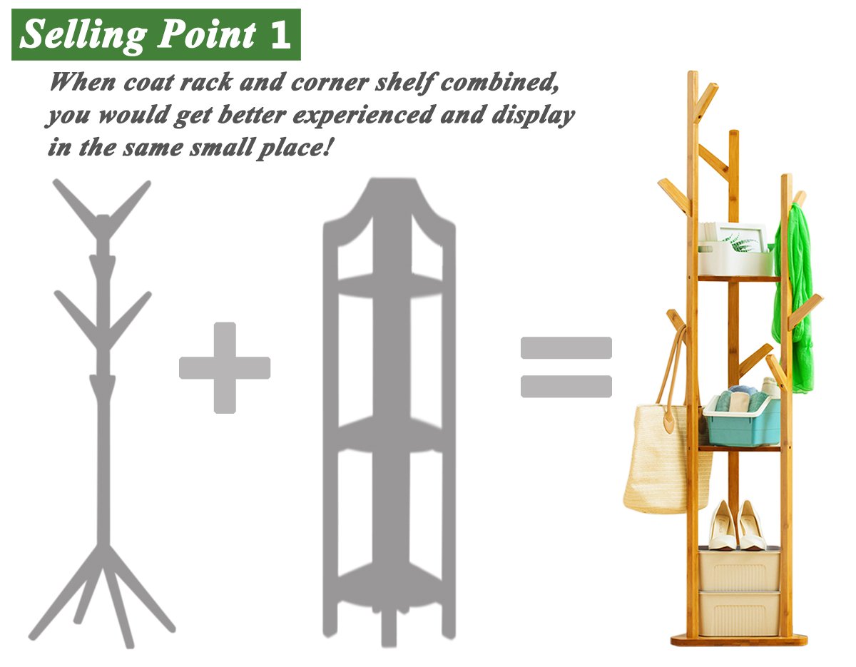 COPREE Bamboo Tree Garment Clothes Coat Hat Umbrella Portable Hanger