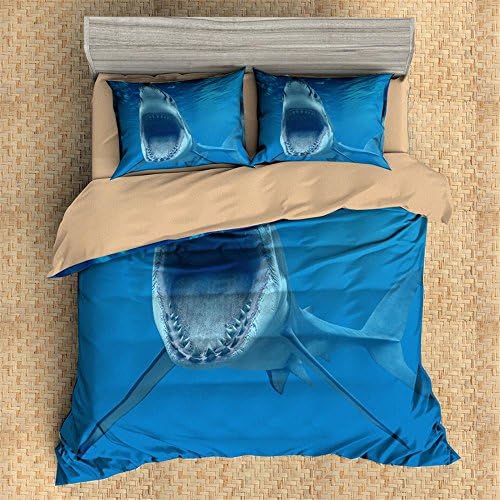 kebia 3D White Shark Bedding Kids Duvet Cover Set Sea Bedspread Blue Bed Set with Pillowcase Decoration Boy Room Ultra Soft Microfiber (Queen -Style 15)
